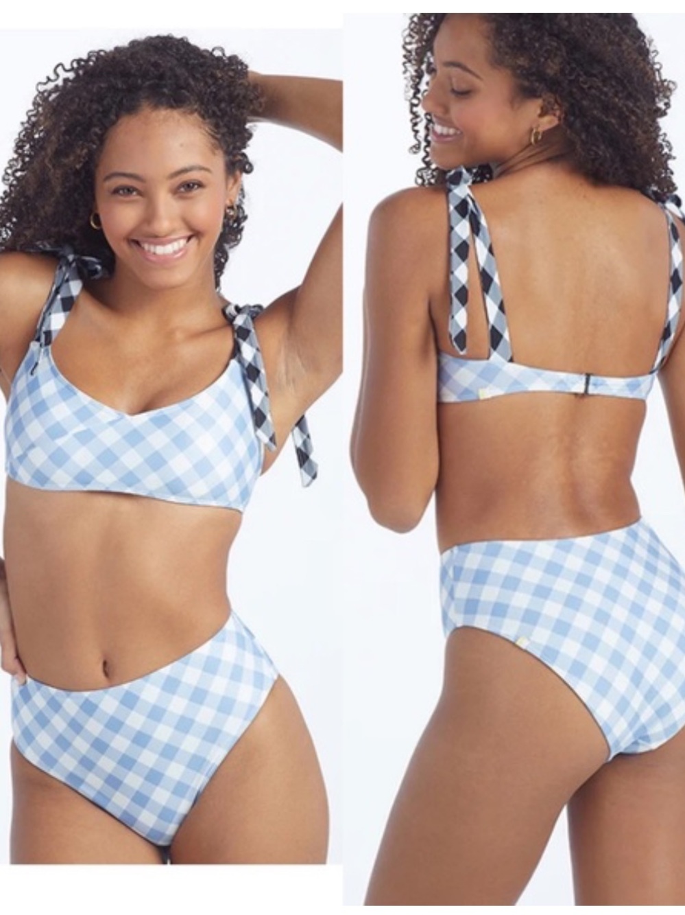Summersalt Gingham Marina Bikini Top and High Waisted Bottoms Size 4